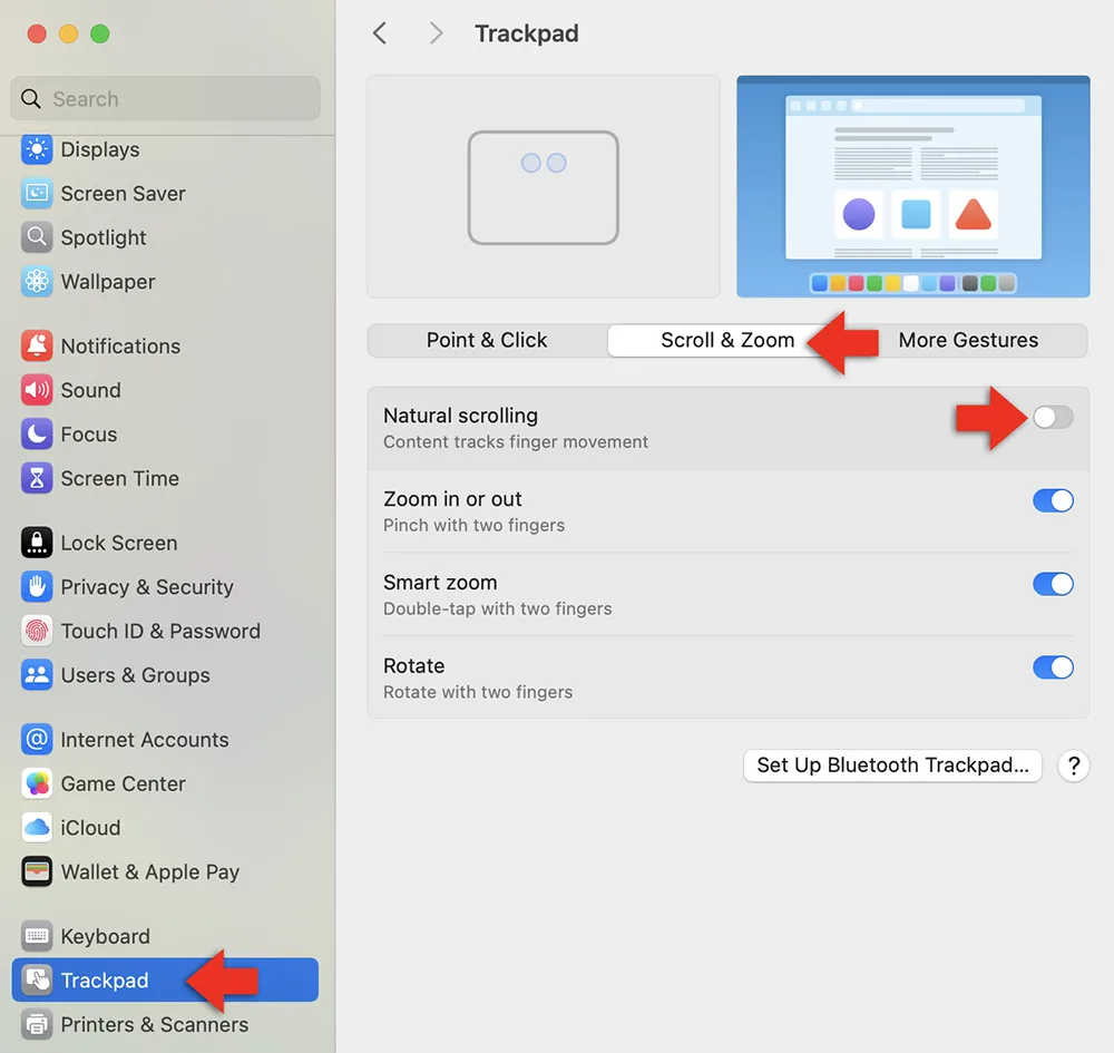 MacOS Trackpad scroll direction